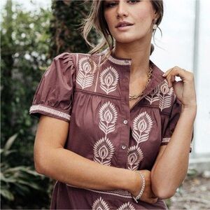 Bohme Siya Midi Dress Lavender Floral Embroidery Womens L